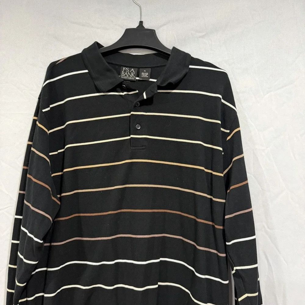 Jos A Bank‎ Travelers Long Sleeve Black Striped Polo Shirt XL  Preppy Casual